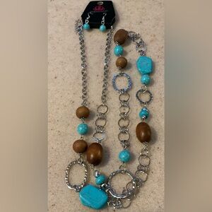 Paparazzi Silver and Turquoise Necklace with Brown Accents